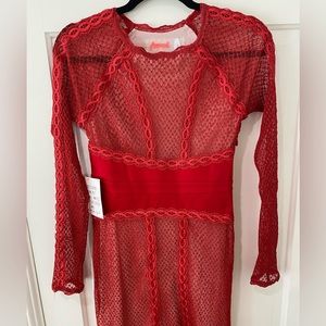 Free People Lace & Mesh Bodycon dress NWT red